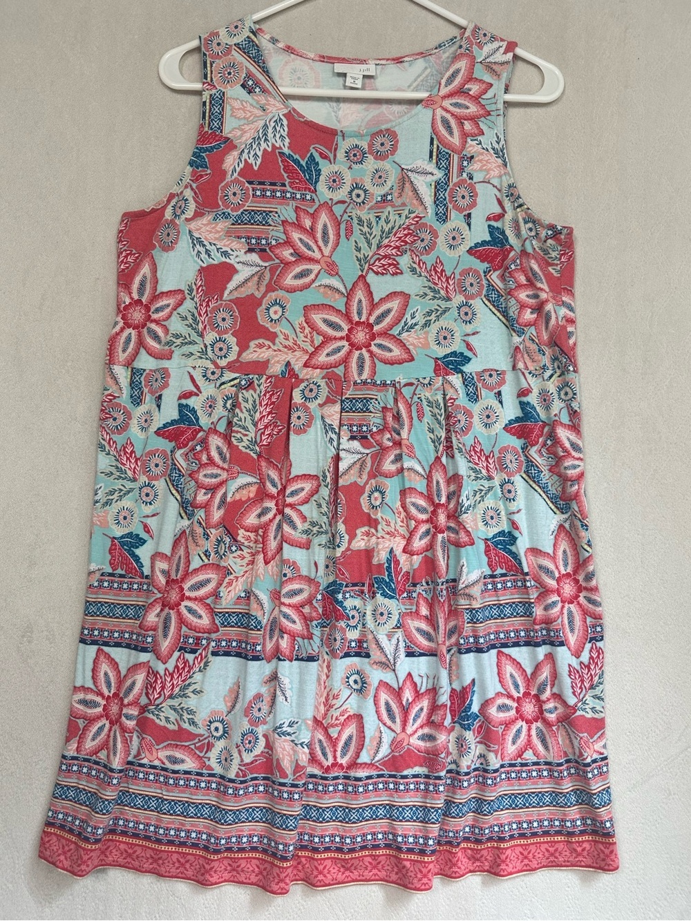 J. Jill Women's Floral Sleeveless Dress in Coral and Aqua Sz M Lightweight